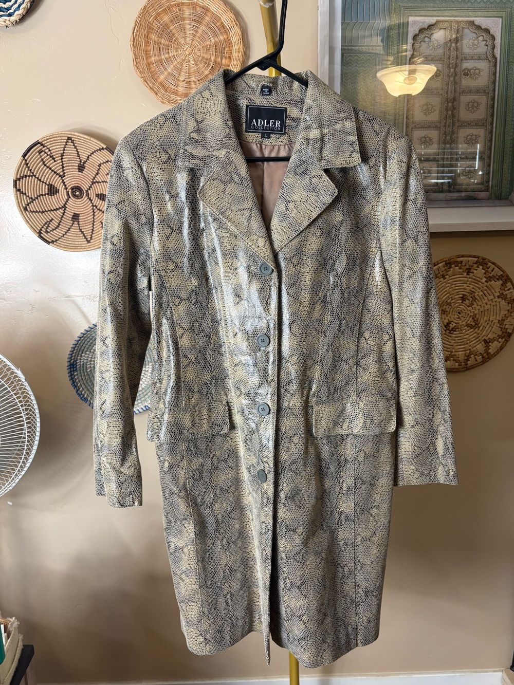 Women's Leather Snake-Print Trench Coat